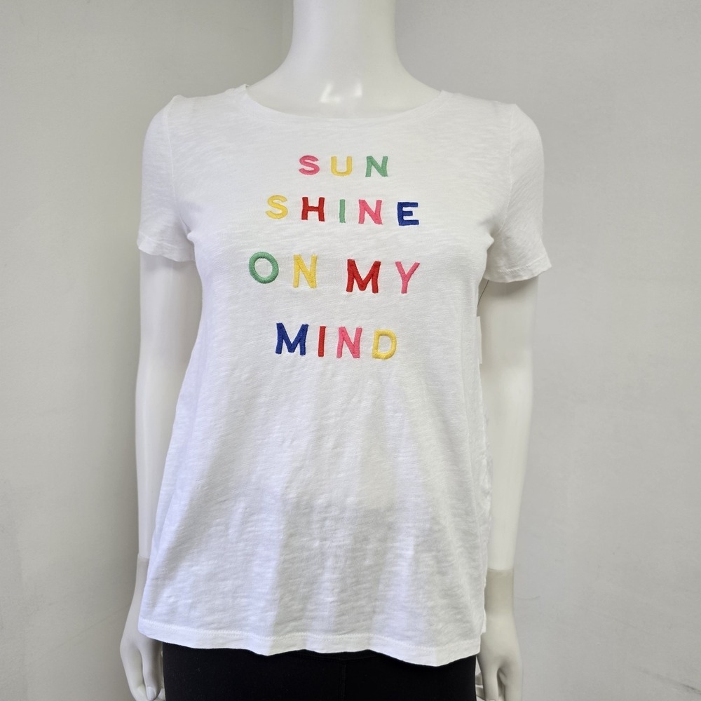 Talbots T-Shirt Size P XS Petite Embroidered Sunshine On My Mind White Prep NWT